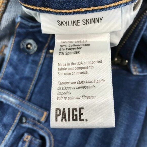 PAIGE Womens Size 27 Skyline Skinny Distressed Raw Hem Stretch Denim Jeans - Picture 10 of 16